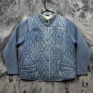 Blue Willi's Quilted Denim Jacket Womens XXL Blue Good Mixed Media Knit Sleeve